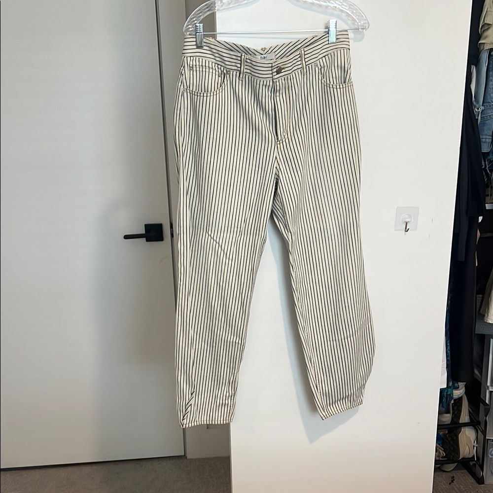 Tibi Black and White Striped Women Jeans